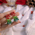 Cute Christmas Tree Crystal Beaded Red Bow Silver Needle Drop Holiday Party For Women Earrings view 4