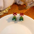 Cute Christmas Tree Crystal Beaded Red Bow Silver Needle Drop Holiday Party For Women Earrings view 3