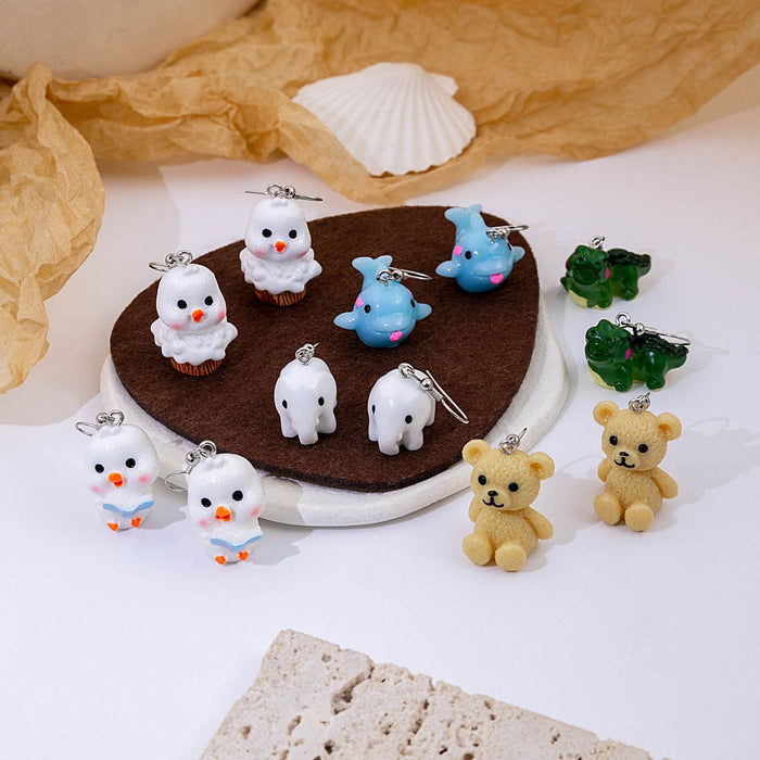 Cute Cartoon Chicken Elephant Bear Dolphin Earrings For Women, Creative Animal Ear Jewelry Accessories