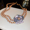 Vintage Faux Pearl Rhinestone Flower Jewelry Set With Necklace Earrings And Ring view 3