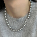 French Minimalist Faux Pearl Zircon Necklace Vintage Light Luxury Geometric Round Collarbone Jewelry view 1