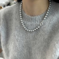 French Minimalist Faux Pearl Zircon Necklace Vintage Light Luxury Geometric Round Collarbone Jewelry view 3