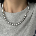 French Minimalist Faux Pearl Zircon Necklace Vintage Light Luxury Geometric Round Collarbone Jewelry view 4