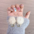 Elegant Winter Mink Fur Pom Pom Alloy Hoop Drop Earrings, Minimalist Plush Ball Statement Earrings view 4