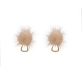 Elegant Winter Mink Fur Pom Pom Alloy Hoop Drop Earrings, Minimalist Plush Ball Statement Earrings view 5