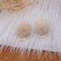 Elegant Winter Mink Fur Pom Pom Alloy Hoop Drop Earrings, Minimalist Plush Ball Statement Earrings view 3
