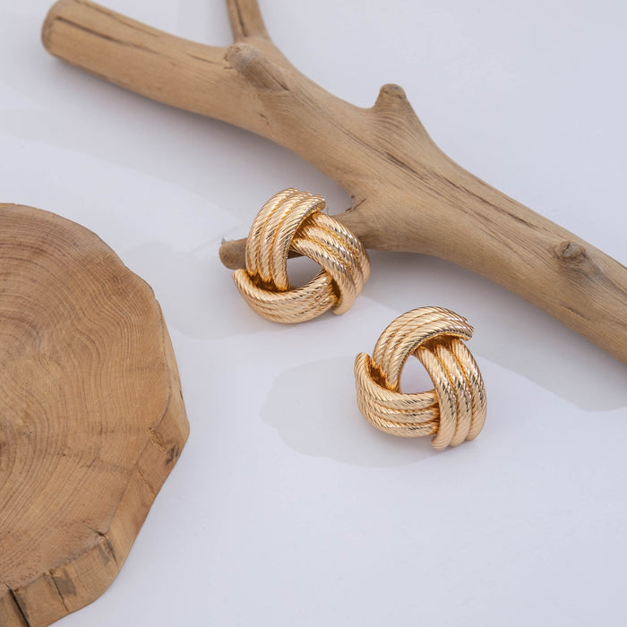 Vintage Gold Alloy Twisted Knot Hollow Cross Metal Stud Earrings For Women Elegant Statement Earrings