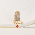 Hip Hop Rhinestone Skull Crown Enamel Butterfly Nail Ring, Niche Trendy Fingernail Cover Ring view 4