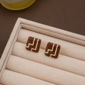 Vintage Brown Enamel Alloy Heart Square Round Cameo Portrait Maillard Drop Stud Earrings view 4