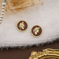 Vintage Brown Enamel Alloy Heart Square Round Cameo Portrait Maillard Drop Stud Earrings view 2