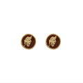 Vintage Brown Enamel Alloy Heart Square Round Cameo Portrait Maillard Drop Stud Earrings view 5