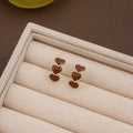 Vintage Brown Enamel Alloy Heart Square Round Cameo Portrait Maillard Drop Stud Earrings view 3
