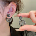 Chic French Hollow Round Metal Geometric Front Back Silver Needle Stud Earrings view 1