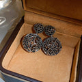 Chic French Hollow Round Metal Geometric Front Back Silver Needle Stud Earrings view 4