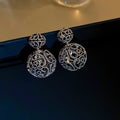 Chic French Hollow Round Metal Geometric Front Back Silver Needle Stud Earrings view 2