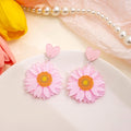 Colorful Acrylic Sunflower Daisy Heart Stud Drops For Women With 925 Silver Needle Elegant Jewelry Earrings view 2