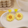 Colorful Acrylic Sunflower Daisy Heart Stud Drops For Women With 925 Silver Needle Elegant Jewelry Earrings view 3