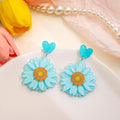 Colorful Acrylic Sunflower Daisy Heart Stud Drops For Women With 925 Silver Needle Elegant Jewelry Earrings view 4