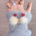 Elegant Red Heart White Faux Fur Pom Pom Alloy Stud Drop Winter Statement Fashion Earrings view 4
