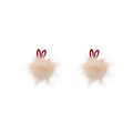 Elegant Red Heart White Faux Fur Pom Pom Alloy Stud Drop Winter Statement Fashion Earrings view 5