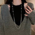 Light Luxury Long Layered Faux Pearl Necklace With Geometric Line Design For Sweaters view 3
