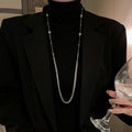Light Luxury Long Layered Faux Pearl Necklace With Geometric Line Design For Sweaters view 1
