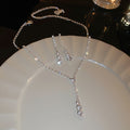 Irregular Rhinestone Tassel Pendant Copper Necklace For Women Elegant Light Luxury Dress Jewelry view 2