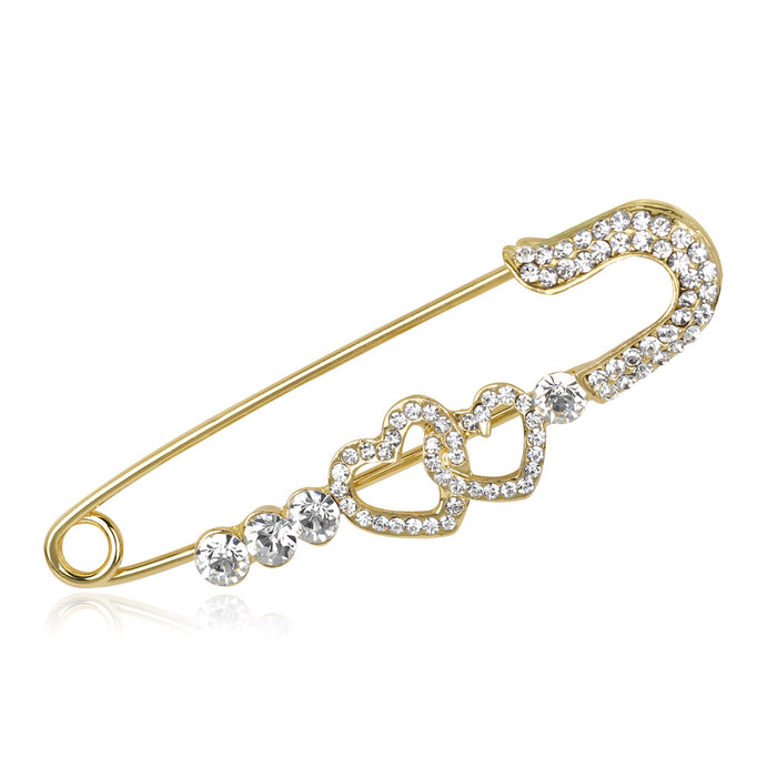 Gold Tone Silver Tone Heart Crystal Safety Pin Crystal Metal Brooch Pin