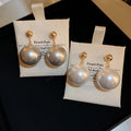 Gold Plated Copper Pearl Drop Earrings With Silver Posts, French Light Luxury Round Geometric Design view 1