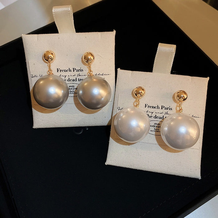 Gold Plated Copper Pearl Drop Earrings With Silver Posts, French Light Luxury Round Geometric Design