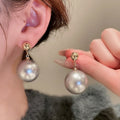 Gold Plated Copper Pearl Drop Earrings With Silver Posts, French Light Luxury Round Geometric Design view 4