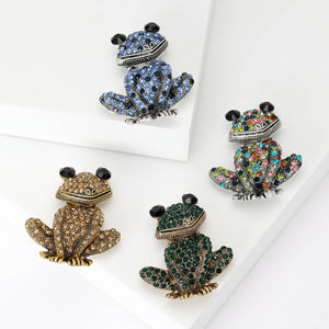 Metal Alloy Rhinestone 3D Sitting Frog Brooch Pin For Apparel