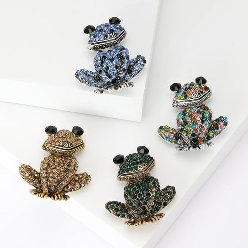 Metal Alloy Rhinestone 3D Sitting Frog Brooch Pin For Apparel