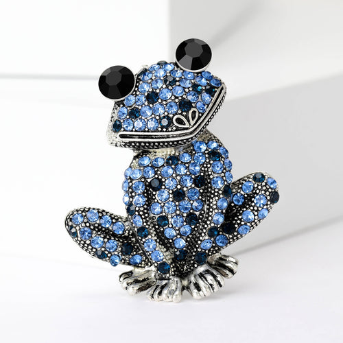 Metal Alloy Rhinestone 3D Sitting Frog Brooch Pin For Apparel