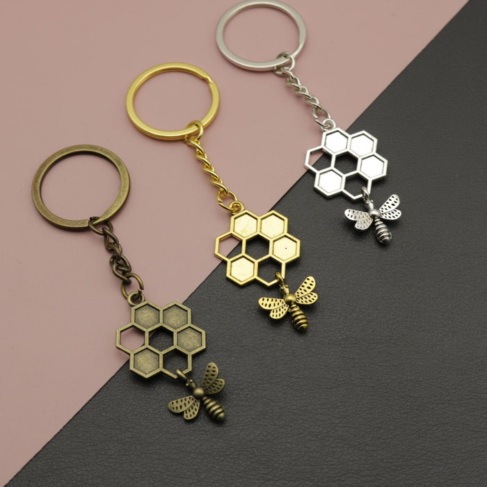 Zinc Alloy Bee Honeycomb Keychain Bag Charm Gift – Antique Copper