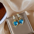 European Palace Style Klein Blue Stud Earrings Geometric Teardrop Diamond Tassel Zircon Jewelry view 3
