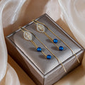 European Palace Style Klein Blue Stud Earrings Geometric Teardrop Diamond Tassel Zircon Jewelry view 2