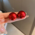 Red Round Faux Pearl Stud Earrings With Silver Needle Posts, Geometric Statement Jewelry For Women view 2
