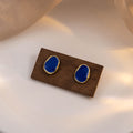 French Vintage Irregular Geometric Deep Blue Enamel Gold Tone Alloy Luxury Minimalist Stud Earrings view 3