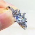 Four Prong Princess Cut CZ Ring For Women, Floral Rhombus Pave Fashion Wedding Gift Jewelry view 2
