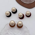 Vintage Hepburn Style Pearl Studs With Brown Flocked Geometric Round Backing Elegant Women Earrings view 1