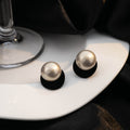 Vintage Hepburn Style Pearl Studs With Brown Flocked Geometric Round Backing Elegant Women Earrings view 4