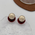 Vintage Hepburn Style Pearl Studs With Brown Flocked Geometric Round Backing Elegant Women Earrings view 2