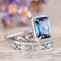European Three Piece Engagement Ring Set For Women, Fashion Long Rectangle Statement Jewelry view 2