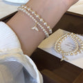 Korean Style Faux Pearl Zircon Fishtail Double Layer Beaded Bracelet For Women view 3