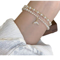Korean Style Faux Pearl Zircon Fishtail Double Layer Beaded Bracelet For Women view 5