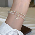 Korean Style Faux Pearl Zircon Fishtail Double Layer Beaded Bracelet For Women view 1
