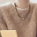 Vintage Maillard Faux Tiger Eye Round Bead Mixed Material Choker Necklace For Women view 1