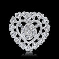 Silver Tone Heart Crystal Metal Brooch Pin for Jackets and Lapels view 3