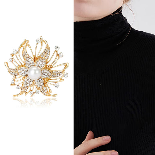 Metal Alloy Pearl Firework Brooch Pin For Coats And Suits